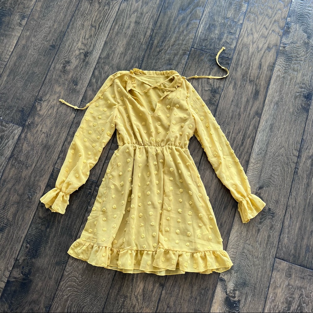 SHEIN Yellow Long Sleeve Polka Dot Dress